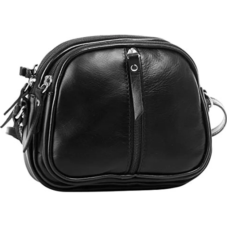 Cluty Umhängetasche, echt Leder, Made in Italy, 3 Fächer, längenverstellbarer Schultergurt, schwarz – Bild 4