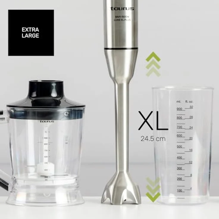 Taurus Stabmixer XXL 1500W, 20 Geschwindigkeiten + TURBO, Edelstahlklingen, Spritzschutzglocke, ergonomisch, BPA-frei, spülmaschinengeeignet, inklusive 3 Zubehörteile – Bild 4