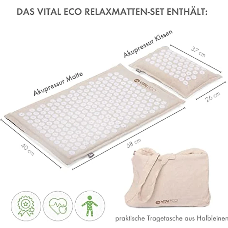 VITAL ECO Akupressurmatte & Kissen Set, Nadelreiz-Yantra-Matte aus Naturmaterial – Bild 2