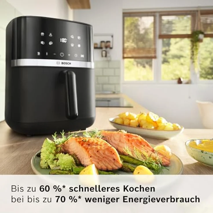 BOSCH Heißluftfritteuse Air Fryer Serie 4 MAF462B0, 6,1l, 2 Heizelemente, 7 Programme, Auftaufunktion, spülmaschinengeeigneter Korb/Gitter, schwarz – Bild 3