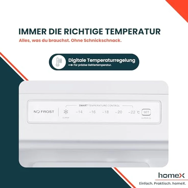 homeX FSN2041E-W Gefrierschrank No Frost, 204L mit Super-Frost-Funktion, 4 Sterne Gefrierleistung, weiß – Bild 7