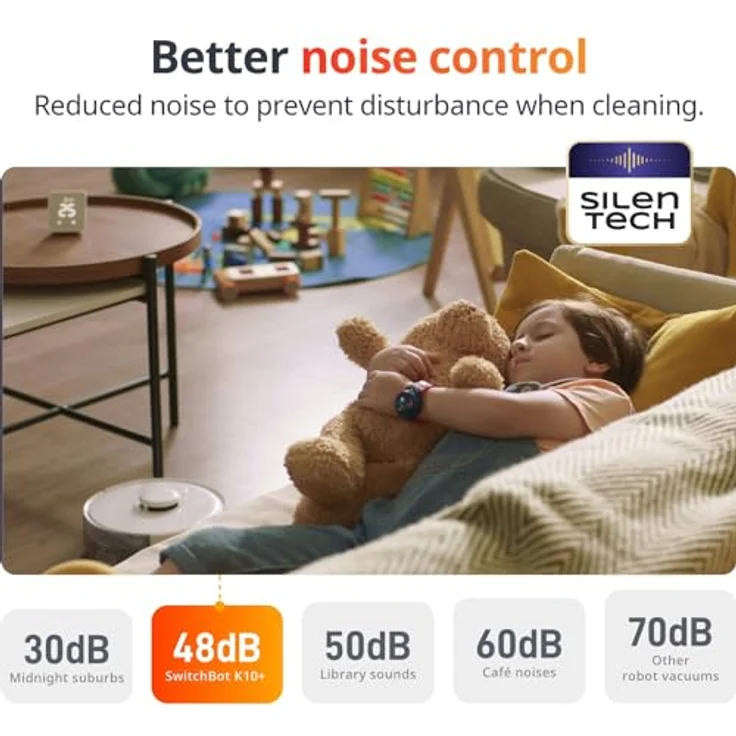SwitchBot Minisaugroboter K10+ mit Absaugstation für 70 Tage Reinigung, LiDAR-Navigation, Smarte Kartierung, 2500Pa Saugkraft, 48dB Ultraleise, 150Mins Max, kompatibel mit Alexa, 2.4G WiFi-Verbindung – Bild 5