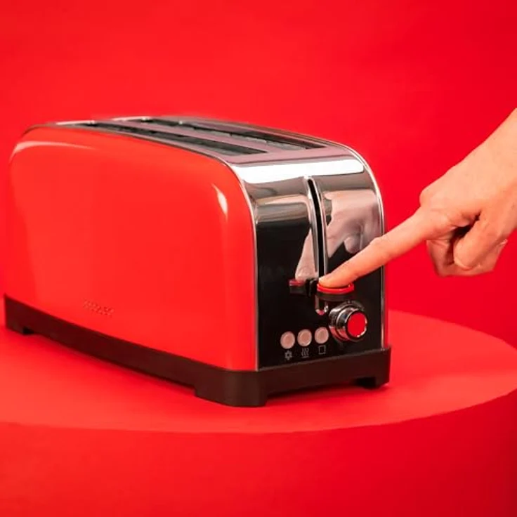 Cecotec Toastin' Time 1500, Vertikaler Toaster mit 2 langen Schlitzen, 1500 W, 4 Brotscheiben, Edelstahl Rot, Brötchenaufsatz, 3,8 cm breiter Schlitz, 7 Bräunungsstufen – Bild 5