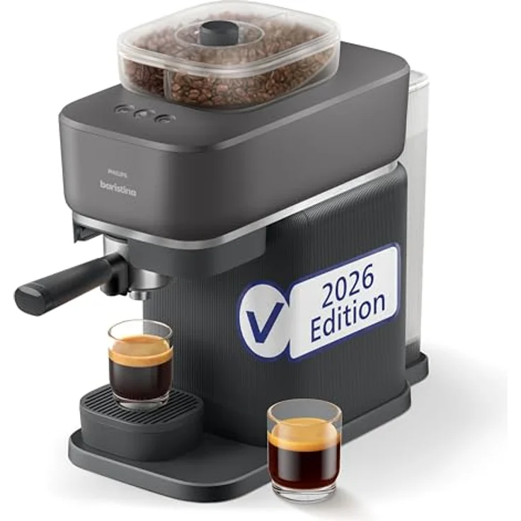 PHILIPS baristina BAR320/60 Espressomaschine mit Bean swap, Mahlwerk für ganze Bohnen, doppelter Bohnenbehälter, 16 bar Pumpendruck, Schwarzgrau – Bild 2