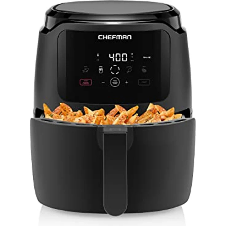 Chefman Digital Air Fryer, One-Touch Control, 4 Cooking Presets, Adjustable Time And Temperature, Fry With 98% Less Oil, LED Shake Reminder, Family Size, 4.75-Litre, Black – Bild 1