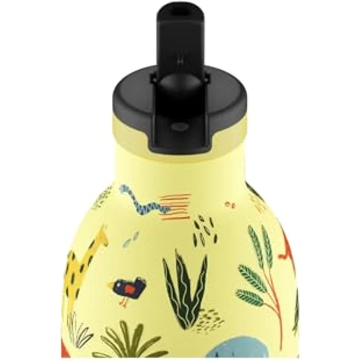 24 Bottles Kids Clima Bottle Jungle Friends, isolierte Trinkflasche aus Edelstahl, 330 ml, bunt mit Strohhalm für Kinder – Bild 3