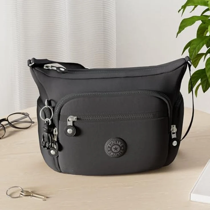 KIPLING Umhängetasche Basic Eyes Wide Open, Schwarz, mit Gorilla-Anhänger und vielen Fächern, verstellbarer Schulterriemen – Bild 2