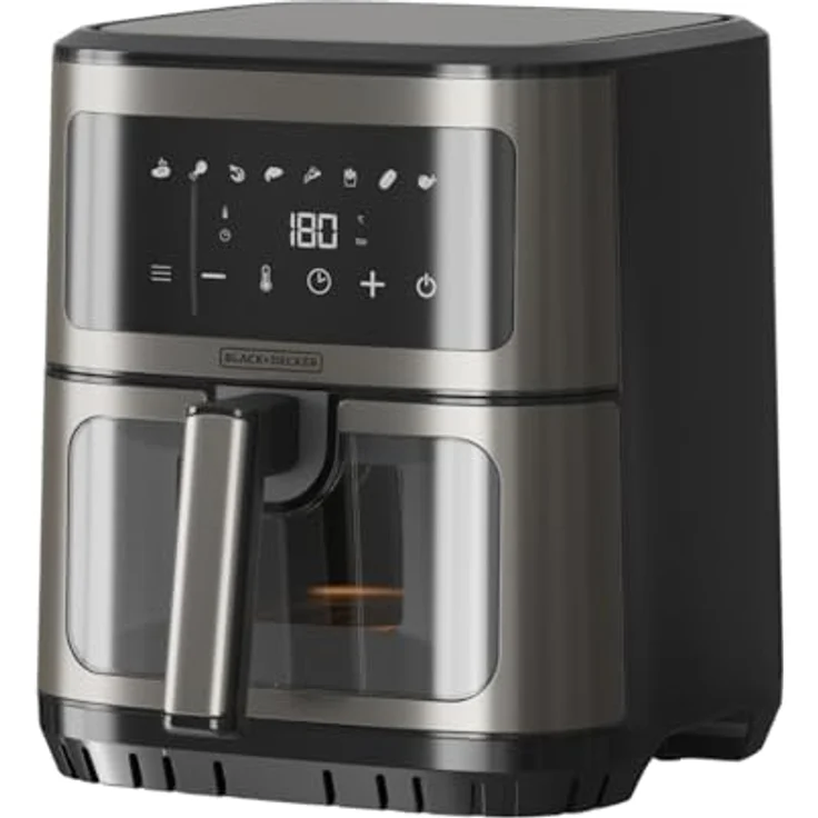 Black+Decker BXAF2501E, Heißluftfritteuse ohne Öl, 1600 W, 6,5 L, 8 Programme, Touchscreen, Temperatur 80–200 °C, Sichtfenster, Timer, Signalton – Bild 1