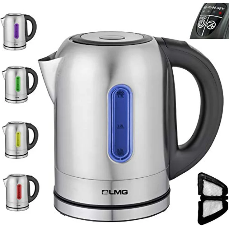 Wasserkocher Edelstahl LED mit Temperatureinstellung Premium - 2200W -Mit Farbspiel und Warmhaltefunktion, 1.7 Liter Volumen -Mit Sichtfenster, Automatische Abschlatung, 60,70,80,90,100°C – Bild 1