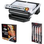 Tefal GC705MS.99 OptiGrill intelligenter Kontaktgrill, 2000W, 6 automatische Programme, antihaftbeschichtete Platten, inkl. Steakmesser-Set, silber