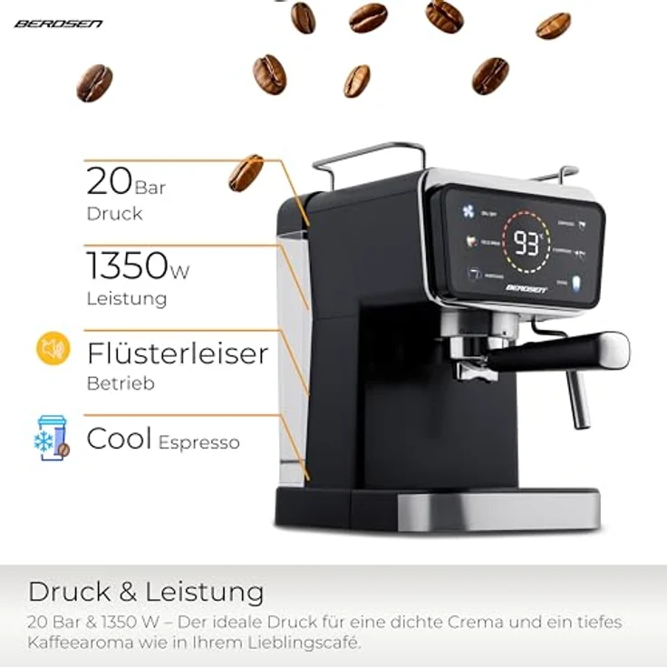 Berdsen BD-771, Kanne Kaffeemaschine 20 bar mit Milchaufschäumer, schwarz – Bild 2