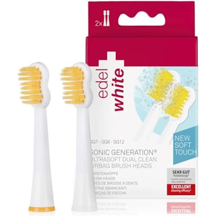 edel+white Dual Clean Ultrasoft Airbag Bürstenköpfe, 2er Pack für Schallzahnbürsten mit HD-Borsten und Dual Clean Technologie