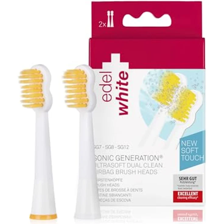 edel+white Dual Clean Ultrasoft Airbag Bürstenköpfe, 2er Pack für Schallzahnbürsten mit HD-Borsten und Dual Clean Technologie – Bild 1