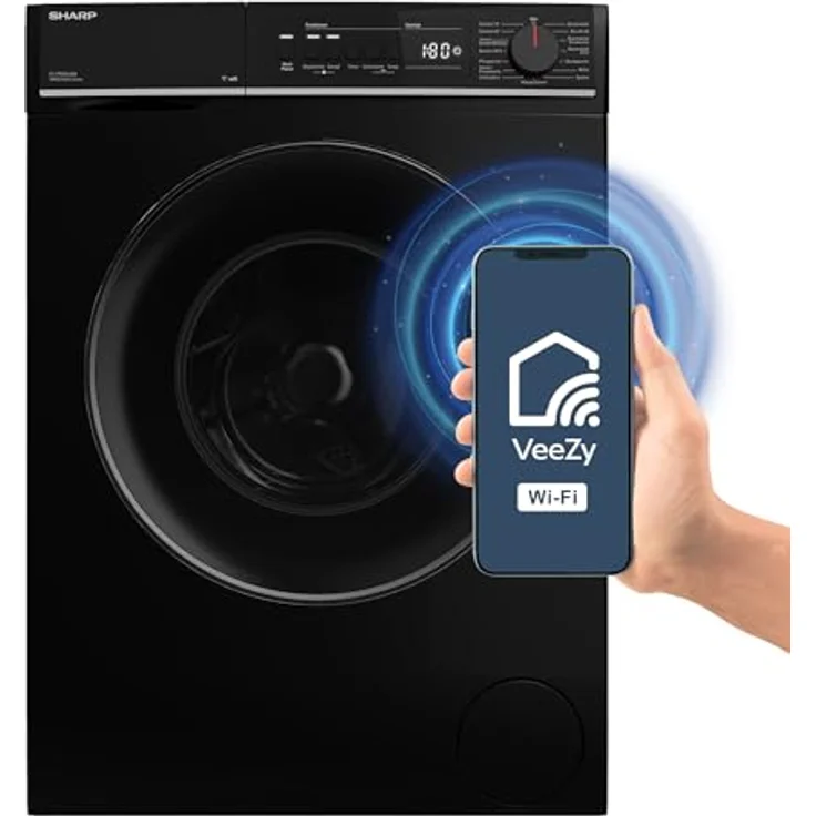 SHARP ES-PRO014BA-DE Waschmaschine Frontlader, 10kg, Smarte Bedienung per Veezy App, Dampffunktion, Inverter, 15 Programme, AquaStop, Schwarz – Bild 3