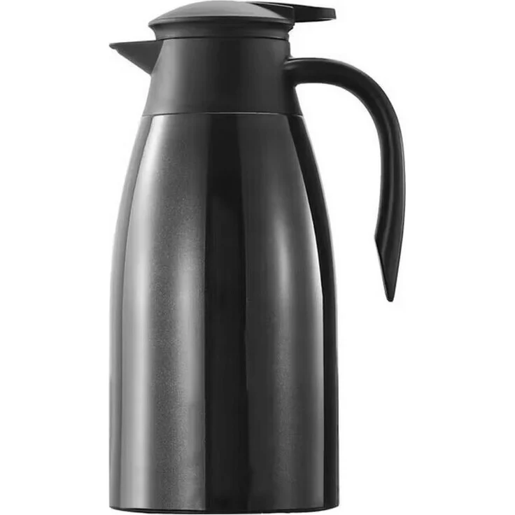 Cheffinger Isolierkanne 2L Edelstahl Thermoskanne Kaffeekanne, Doppelwandig, Schwarz