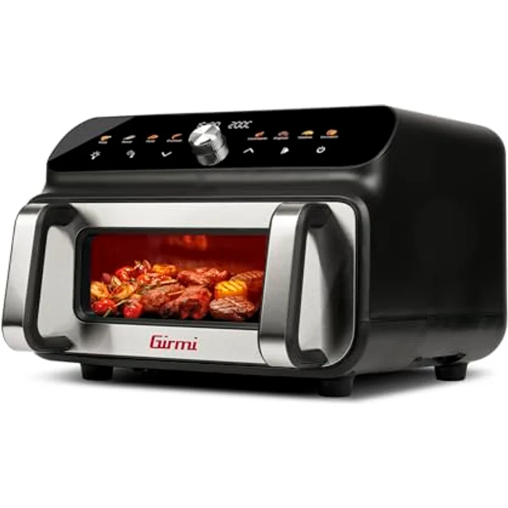 Girmi FG77 Heißluftfritteuse und Grill, 10 Liter, 2000 W, 50–230°C, Digitaldisplay, Smokeless Barbecue, Antihaft-Zubehör, Schwarz/Edelstahl – Bild 1