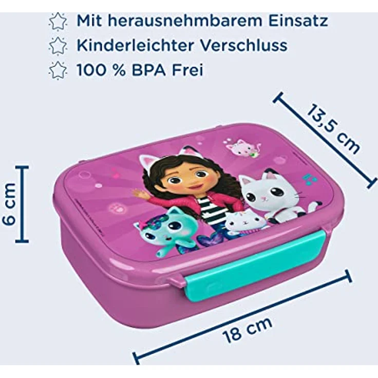 Scooli Brotdose für Kinder mit herausnehmbaren Einsatz - Gabby's Dollhouse - Kindergarten Brotdose - Sandwichbox Schule - Brotzeitdose aus Kunststoff BPA frei - Sandwichbox - Lunchbox - Vesperbox – Bild 2