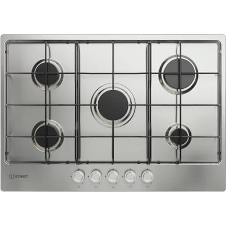 Indesit THP 52 IX/I1 Kochfeld mit 5 Gasbrennern, 73 cm, Edelstahl, Drehregler, Wandmontage – Bild 1