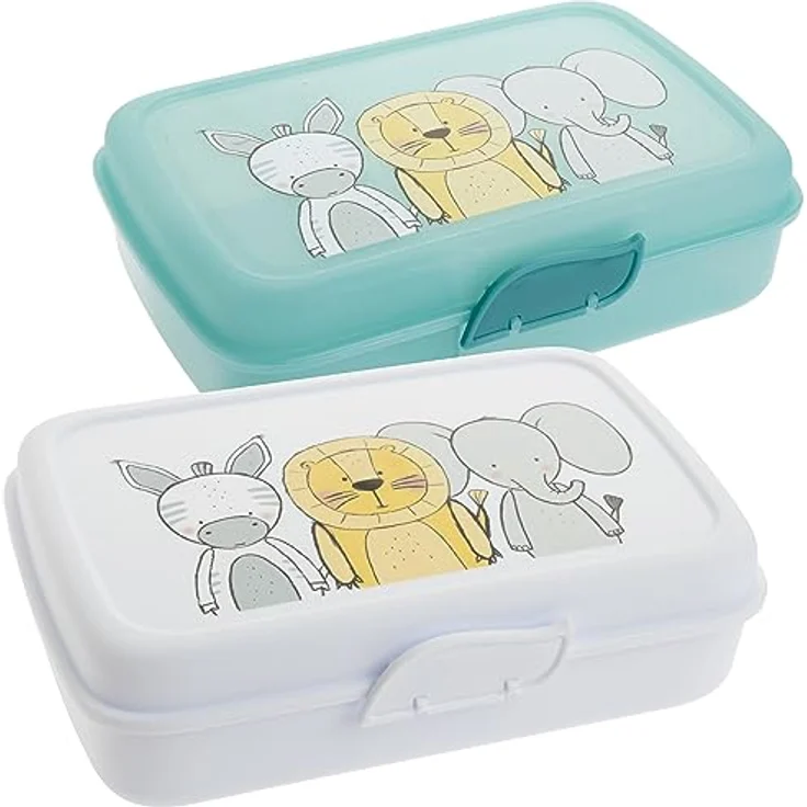 Brotdose Kinder mit Fächern 2er Set, Lunchbox Kinder mit Trennfächern und Clickverschluss, Bento Box Kinder Brotzeitbox, 100% Recyclebar Frühstücksbox ohne BPA, Weiß/Mint, Model: 3friends – Bild 1