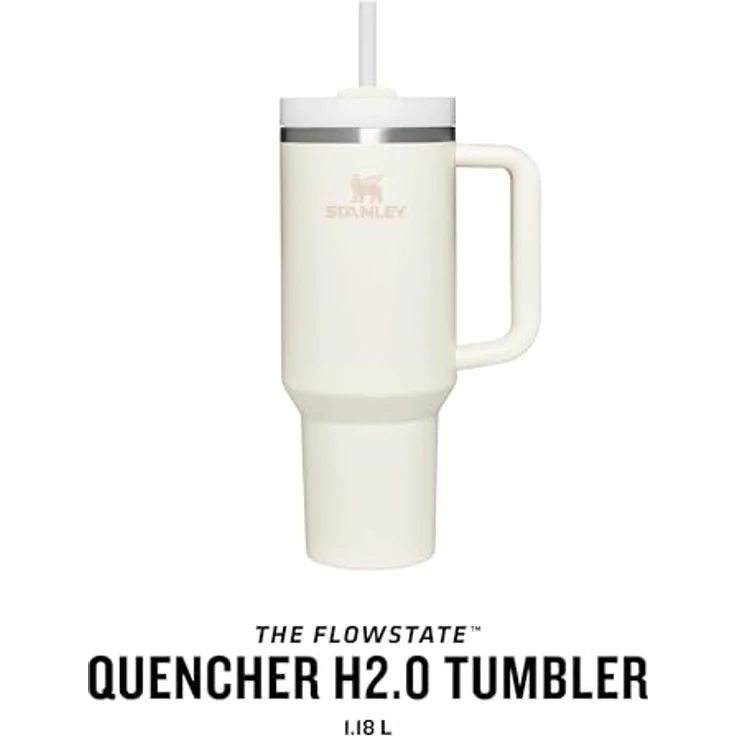 STANLEY Quencher H2.0 FlowState Trinkflasche mit Strohhalm 1.2L - Thermobecher Kühlt 11 Stunden - 48 Stunden Eisgekühlt - Spülmaschinenfest - Thermosflasche BPA Frei - Kaffeebecher To Go - Cream - Preisvergleich – Bild 3