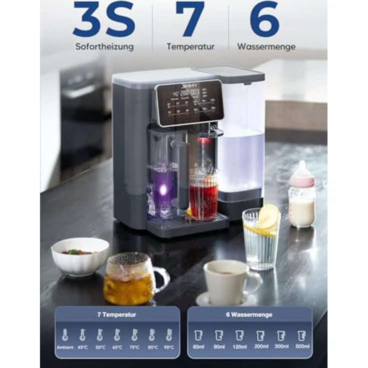 Jimmy R9 Umkehrosmoseanlage, 7-stufige Wasserfilter mit Heißwasserspender, UV-Desinfektion, 3-Sekunden-Heizung, 7 Temperaturstufen, Echtzeit-TDS-Monitor – Bild 4