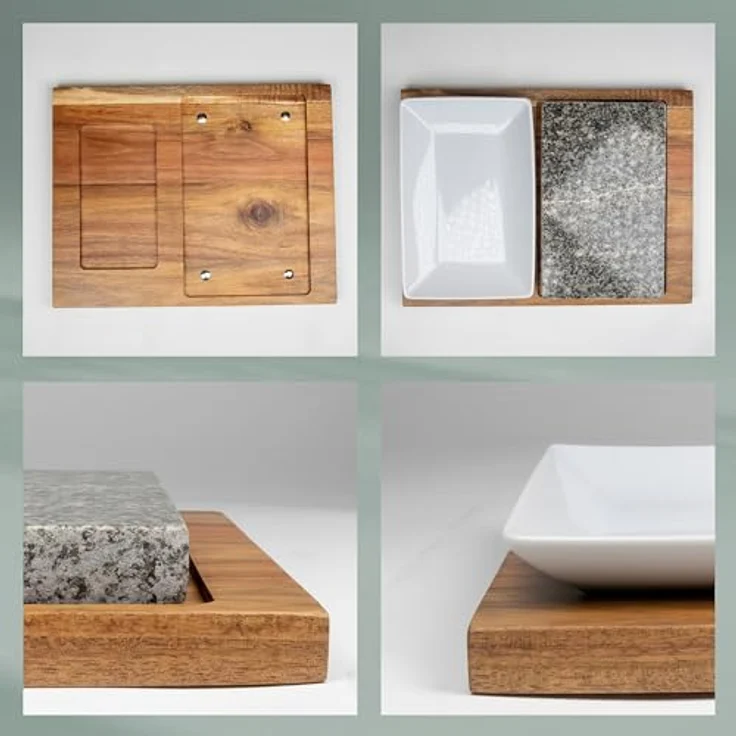 Kela Raclette Country XL, Heißer Stein aus Granit, 6-teiliges Set mit Akazienholz und Keramikschälchen – Bild 6