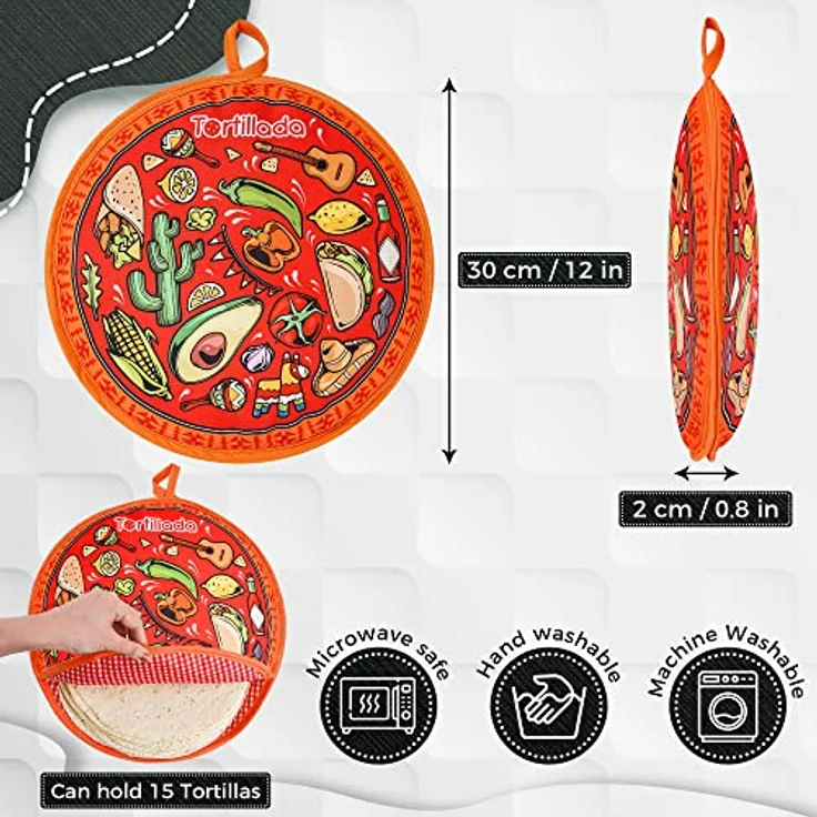 Tortillada Brotkorb 30 cm Tortilla Wärmer/Wärmebehälter mikrowellengeeignet aus Baumwolle – Bild 5