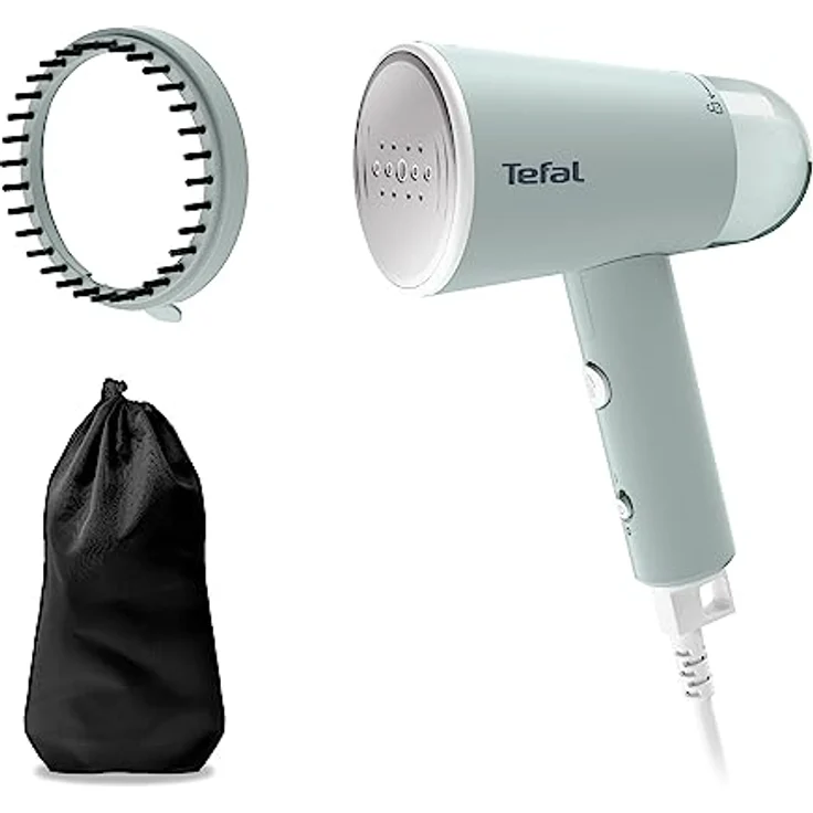 Tefal Origin Travel Dampfbürste | DT1034 | Dampfleistung | Klappbar | Einsatzbereit in 25 Sekunden | 20 g/Minute | Keine Einstellungen Nötig | 70 ml Kapazität | Inklusive Zubehör | Weiß/Eukalyptus – Bild 1
