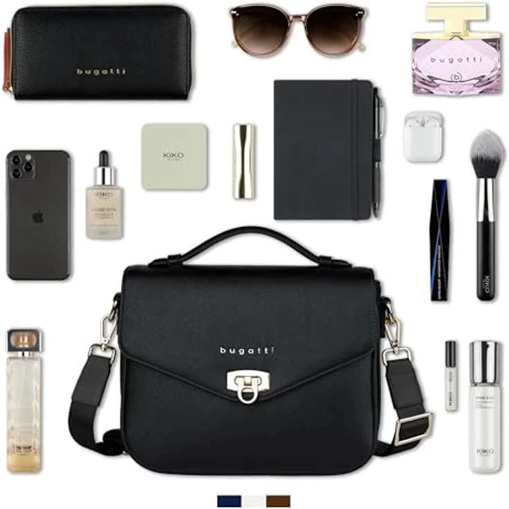 Bugatti "ELLA" Classic Bag, Handtasche, Schwarz, 27x10x22 cm, Saffiano-Art Kunstleder, verstellbarer Schultergurt – Bild 6