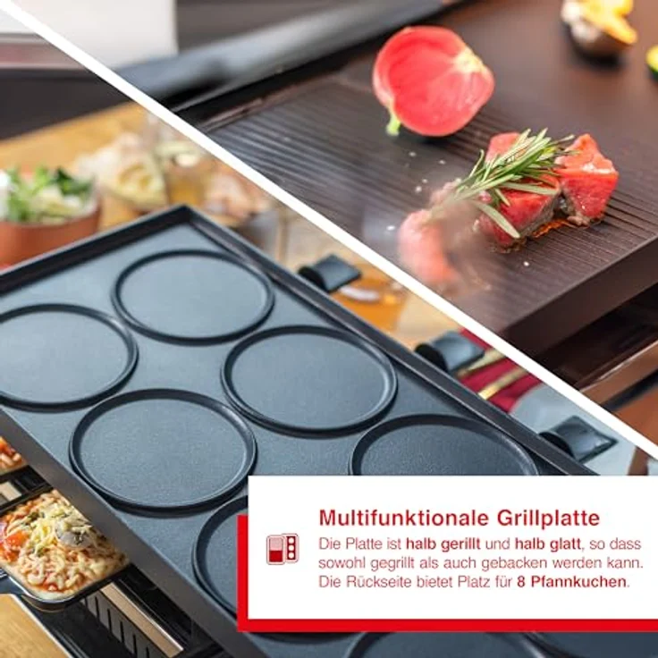 Solis 3 in 1 Combi Grill, Elektrischer Raclette Grill für 10 Personen, 1500 W, Indoor Grill mit Wende-Grillplatte und Raclette Zubehör, Edelstahl – Bild 4