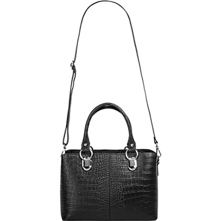 Cluty Umhängetasche, echtes Leder in Kroko-Optik, Made in Italy, 2-geteiltes Hauptfach, abnehmbarer Schultergurt – Bild 8