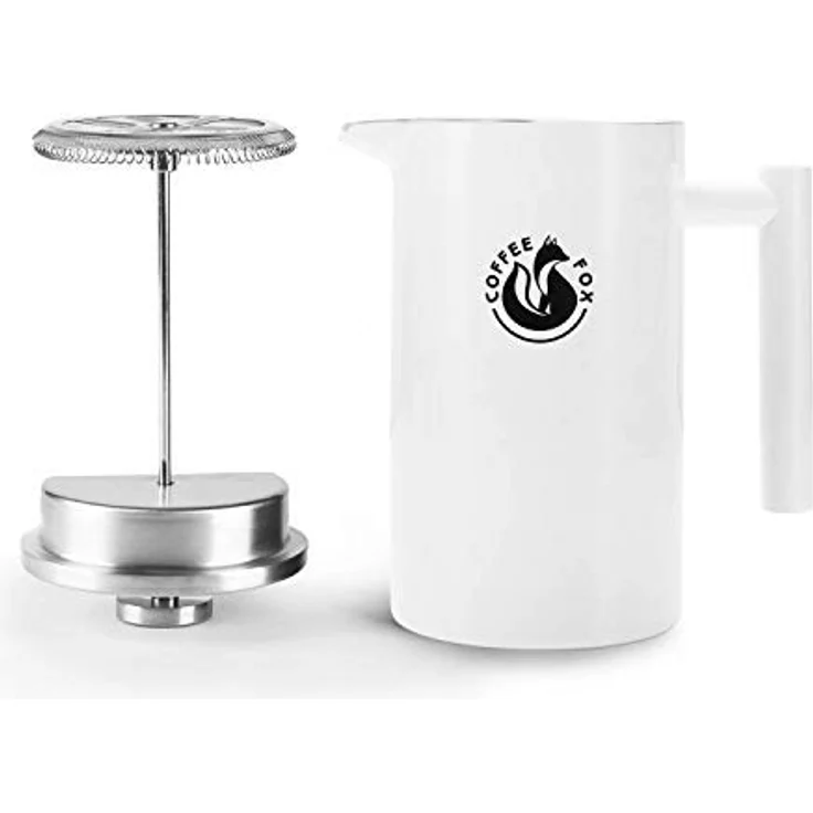 French Press Kaffeekanne aus doppelwandigem Edelstahl Weiße Pressfilterkanne Französische Kaffeepresse – Bild 4