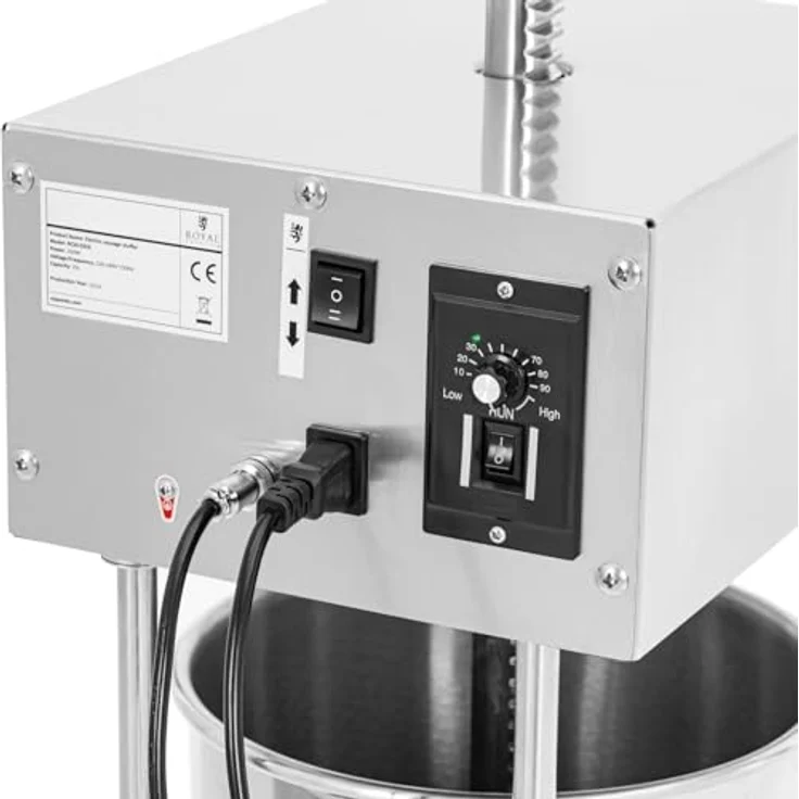 Royal Catering Wurstfüller RCSS-025E, elektrischer 25L Wurstfüller mit 350W Motor, Fußpedal und 4 Füllrohren, silbern – Bild 2