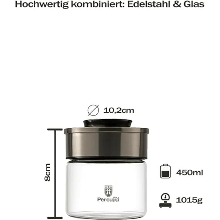 BURI Vorratsglas Vakuumglas 6er Set 450ml, luftdicht, mottensicher, auslaufsicher, stapelbar, spülmaschinenfest mit Edelstahl Deckel und Easy Click Mechanismus – Bild 4