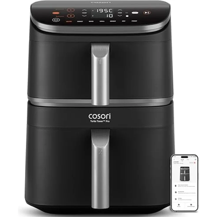 COSORI Turbo Tower Pro Smart, 10,8L Double Stack Airfryer mit WLAN, DualBlaze Technologie und Keramikbeschichtung, Silbergrau – Bild 1