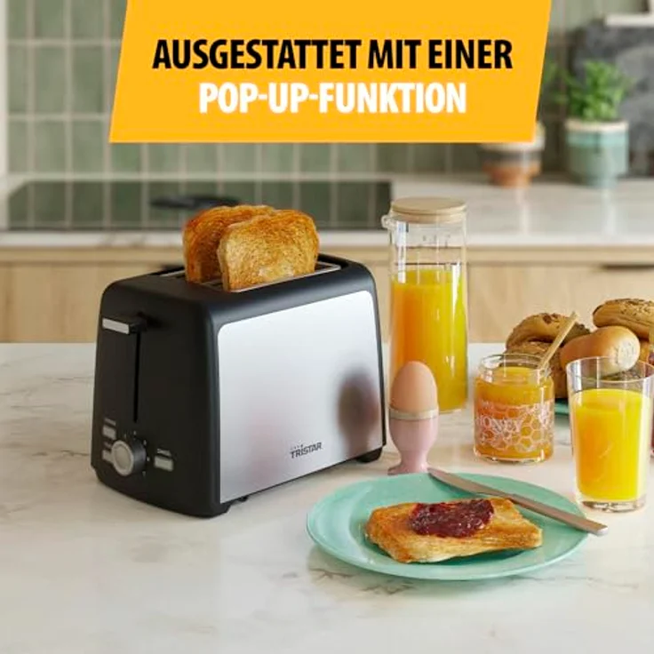 Tristar Haushaltsgeräte TriStar Toaster Edelstahl (BR-1058) - Kompakter Toaster mit Brötchenaufsatz und Abbruchfunktion, schwarz – Bild 4