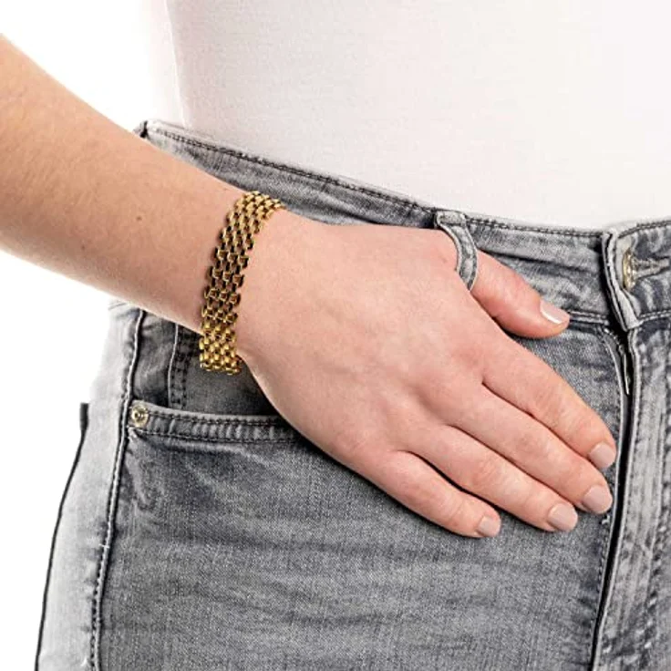 Leonardo Jewels Milanese Armband, Armschmuck aus Edelstahl gold, Statement-Kette 18,5-20,5 cm Länge, Brickwork-Collier Damen Schmuck, 023053 – Bild 2