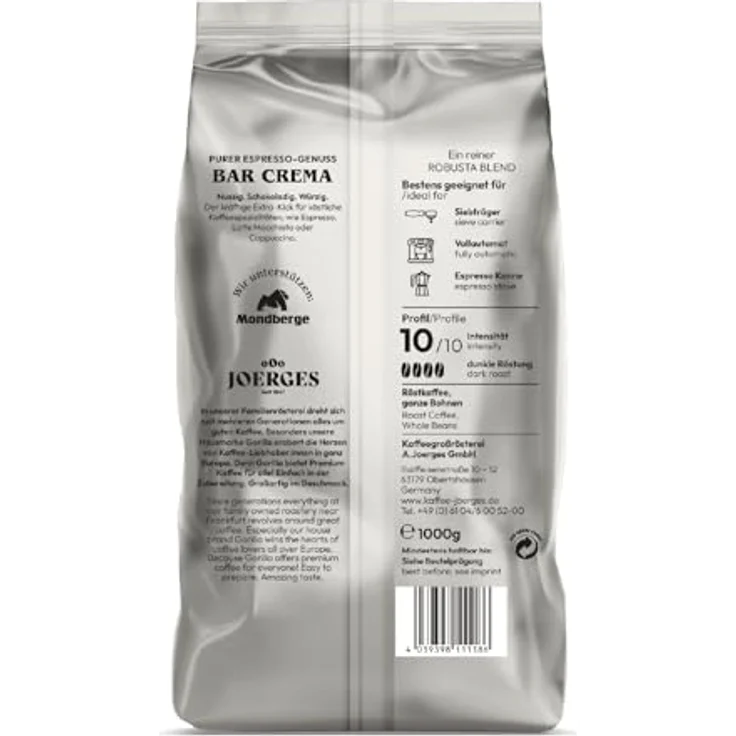 Joerges Gorilla Bar Crema 1kg, Kaffeebohnen – Bild 2
