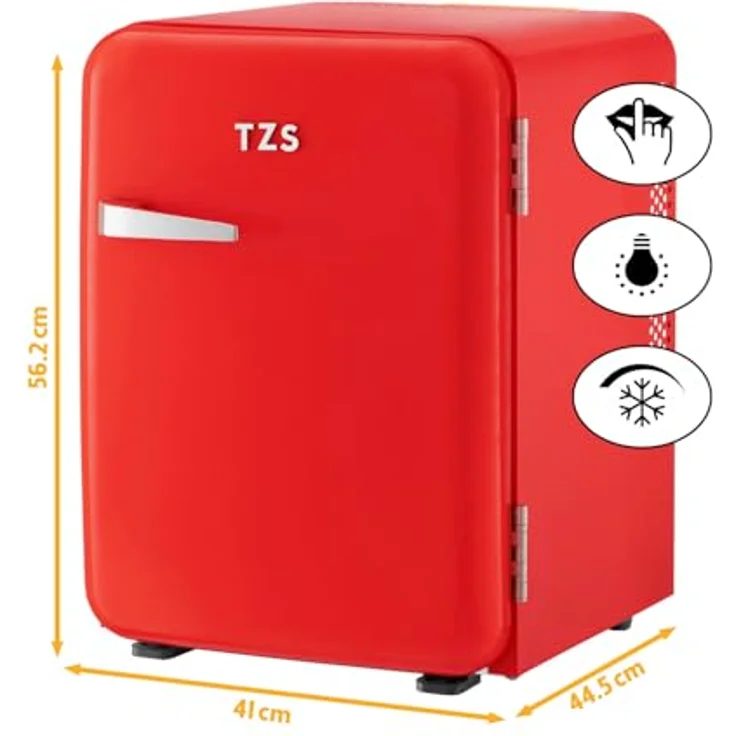 TZS First Austria Retro Mini Kühlschrank 40L lautlos, Vintage-Design mit Innenbeleuchtung & 2 Türfächern, rot – Bild 2