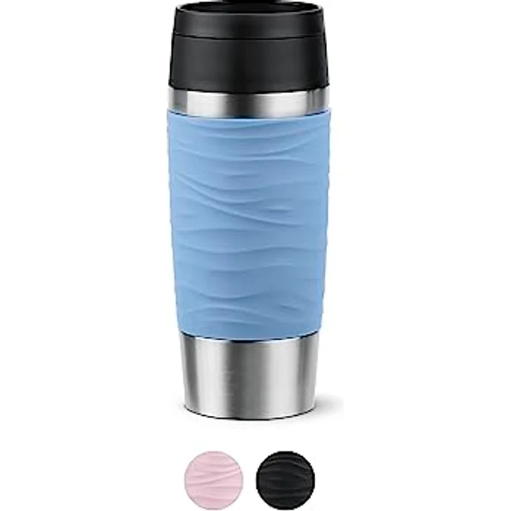 Emsa N20213 Travel Mug Wave Isolierbecher 0,36 Liter | neuer Komfort-Schraubverschluss | Edelstahl | 4h heiß und 8h kalt | 100% dicht | spülmaschinenfest | 360°-Trinköffnung | Pastellblau – Bild 1