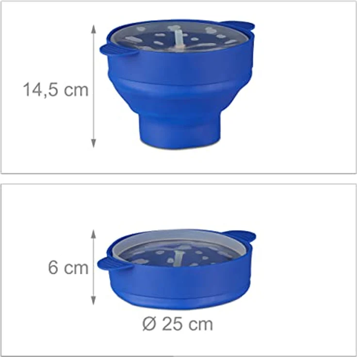 Relaxdays Popcorn Maker Silikon für Mikrowelle, zusammenfaltbarer Popcorn Popper, Zubereitung ohne Öl, BPA-frei, blau – Bild 5