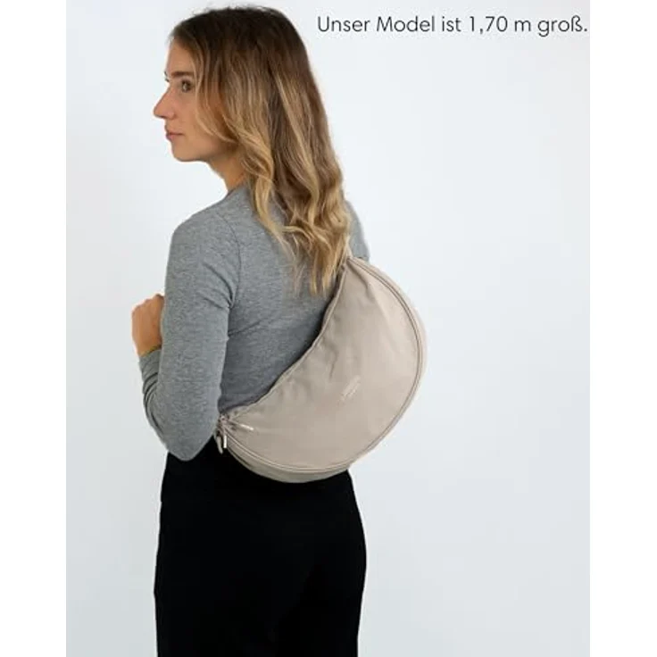LARKSON Solveig Medium Crossbody Bag Beige - Halbrunde Umhängetasche im Moon Bag Design - Wasserabweisend, verstellbarer Schultergurt und praktische Organisierung – Bild 3