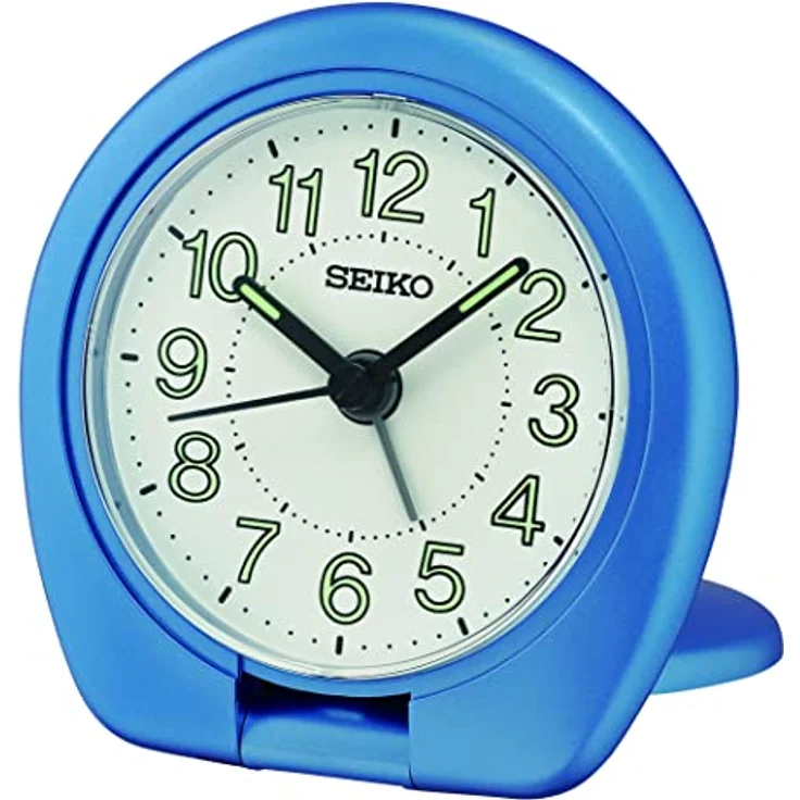 Seiko Clock QHT018L, analoger Reisewecker mit exotischem Design, blau