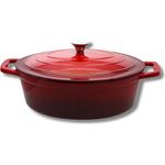 ELO 3073326 Schmortopf aus emailliertem Gusseisen antihaftbeschichtet mit Deckel, kirschrot, backofengeeignet, Kochtopf für alle Herdarten, Kochtopf Induktion, 33 cm, 5 l, 4-6 Personen - ELO Schmortopf 33 cm, 5 l, kirschrot, antihaftbeschichtet, für Herd und Backofen geeignet