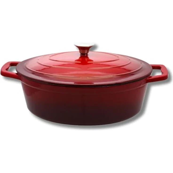 ELO 3073326 Schmortopf aus emailliertem Gusseisen antihaftbeschichtet mit Deckel, kirschrot, backofengeeignet, Kochtopf für alle Herdarten, Kochtopf Induktion, 33 cm, 5 l, 4-6 Personen - ELO Schmortopf 33 cm, 5 l, kirschrot, antihaftbeschichtet, für Herd und Backofen geeignet – Bild 1