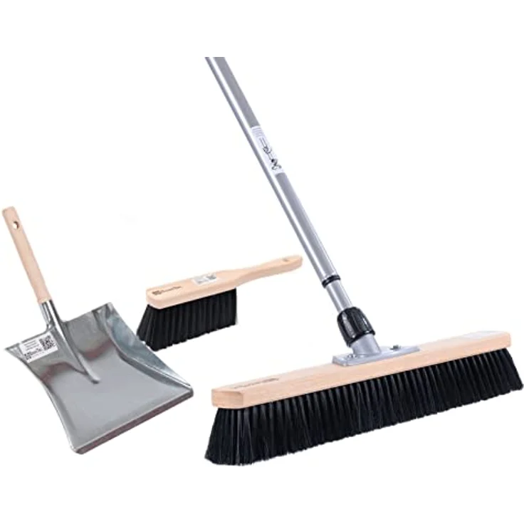 BawiTec Profi Kehrbesen Set Kehrset XL Besen 60cm Saalbesen #0715 inkl. Metall-Teleskopstiel verstellbar,Handfeger 28cm,Metall-Kehrschaufel mit Holzgriff,stabil robust,feine weiche Kunsthaar-Borsten – Bild 1