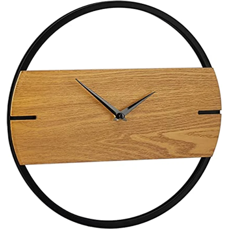 Relaxdays Wanduhr Holzoptik, modern, analog, Uhr für Küche, Wohnzimmer, Flur & Büro, Zimmeruhr, Ø 30 cm, braun/schwarz – Bild 1