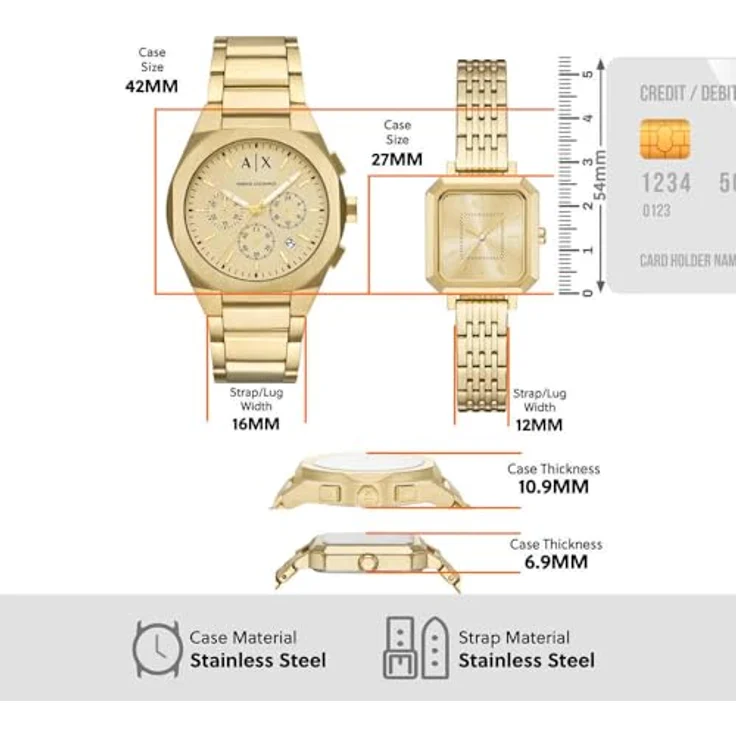 ARMANI EXCHANGE Chronograph AX7171SET, 2-tlg. Set mit Partneruhr, goldfarbene Quarzuhr mit Edelstahlarmband – Bild 5