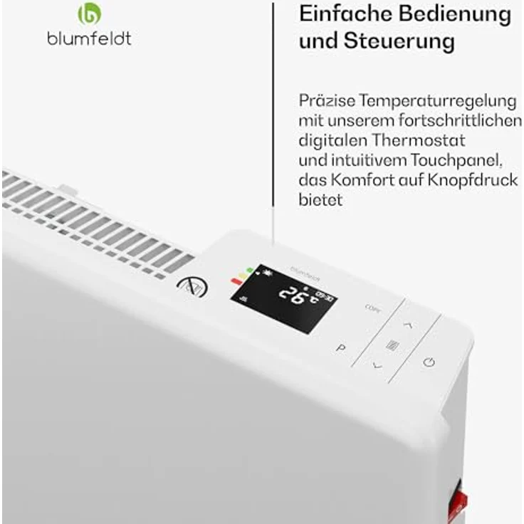 Blumfeldt ThermaTouch Konvektor Heizung 2.000W, Präziser Thermostat, 24h-Timer, IP24, Überhitzungsschutz, Wandmontage/Freistehend, Heizfläche 20 m², Weiß – Bild 4