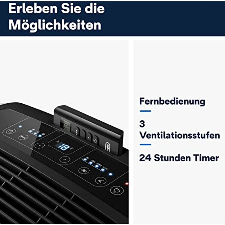 De'Longhi Pinguino PAC EM93 Silent, mobile Klimaanlage für Räume bis 90 m³, 10.500 BTU/h, 2,6 kW, Entfeuchtungsfunktion, Energieklasse A, 24h-Timer, Weiß – Bild 4